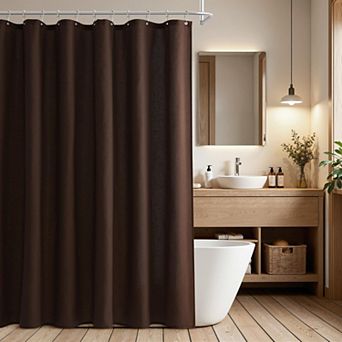 Linen Shower Curtain Boho Farmhouse Bath Decor Textured Fabric Liner Hooks