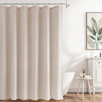 Linen Shower Curtain Boho Farmhouse Bath Decor Textured Fabric Liner Hooks