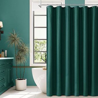 Linen Shower Curtain Boho Farmhouse Bath Decor Textured Fabric Liner Hooks