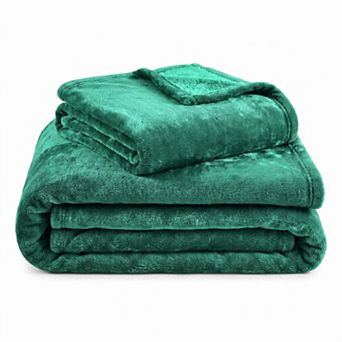 SUPERIOR Solid Soft Microfiber Fleece Bed Blanket & Throw Set