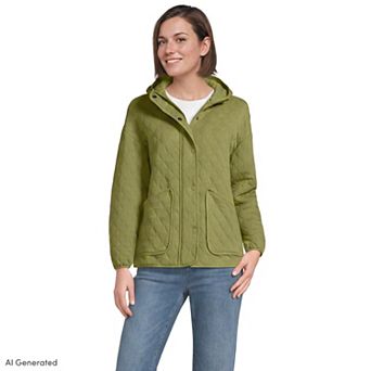 Women's Lands' End RainDefense Quilted Hooded Full Zip Jacket