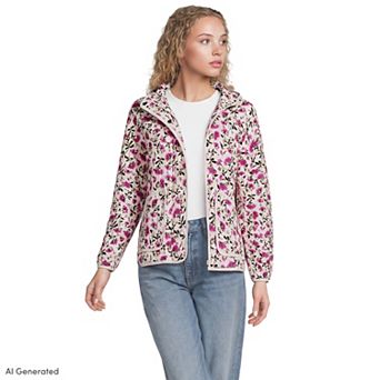 Women's Lands' End RainDefense Quilted Hooded Full Zip Jacket