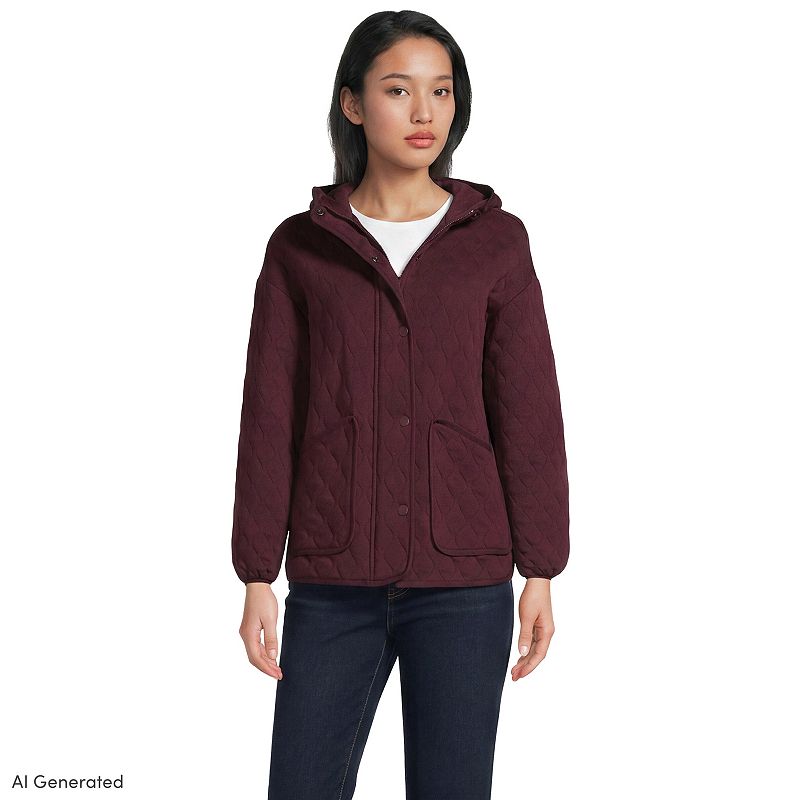 Women's Lands' End RainDefense Quilted Hooded Full Zip Jacket,