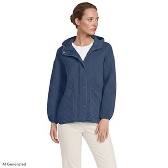 Women's Lands' End RainDefense Quilted Hooded Full Zip Jacket