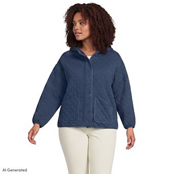 Plus Size Lands' End RainDefense Onion Quilted Hooded Full Zip Jacket