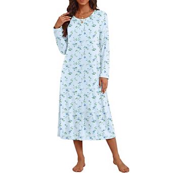 Women Long Sleeve Nightgowns Crew Neck Soft Sleep Shirts Dress Pajamas