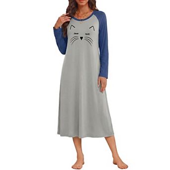 Women Long Sleeve Nightgowns Crew Neck Soft Sleep Shirts Dress Pajamas