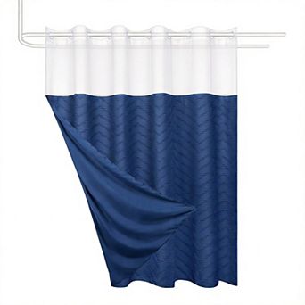 No Hook Shower Curtain Liner Set Ringless Chevron Tufted Cloth Waterproof Fabric Bath