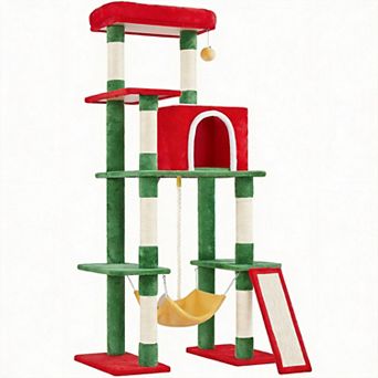 63” Multi-Level Cat Tree Sisal Posts Condo Hammock Ball Platform