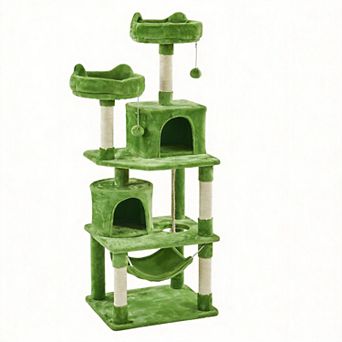 62.5” Cat Tree Condo with Hammock Platform Plush Perch Kitten Play House