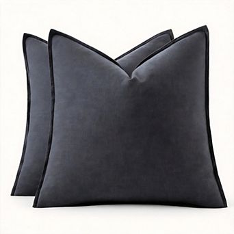 2 Pack 24" x 24" Linen Euro Sham Covers Boho Farmhouse Couch Throw Pillows