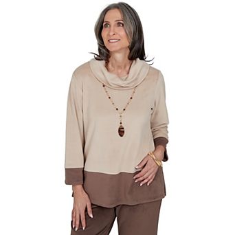 Women's Alfred Dunner Luxe Colorblock Cowlneck Top with Necklace