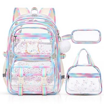 3 pc Clearpack Transparent Bookbag Set Lunch Box Pencil Case PVC School Stadium Approved
