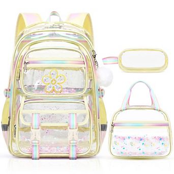 3 pc Clearpack Transparent Bookbag Set Lunch Box Pencil Case PVC School Stadium Approved