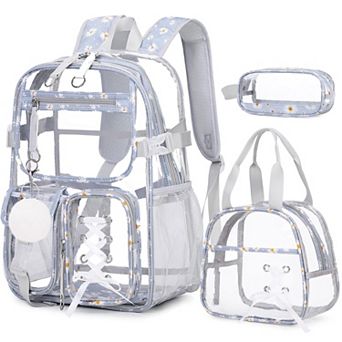 3 pc Transparent Backpack Lunch Bag Pencil Case Set