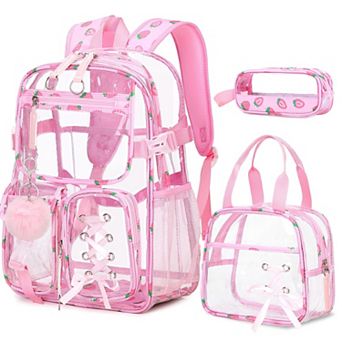 3 pc Transparent Backpack Lunch Bag Pencil Case Set