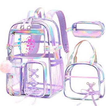 3 pc Transparent Backpack Lunch Bag Pencil Case Set
