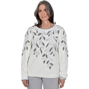 Petite Alfred Dunner Vail Falling Winter Leaves Embroidered Sweater
