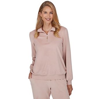 Petite Alfred Dunner Luxe Be A Lady Half Zip Mock Neck Luxe Knit Top