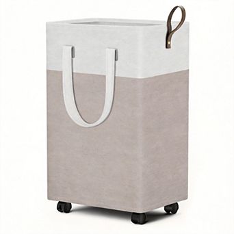 75L Rolling Laundry Basket Collapsible Flax Fabric Metal Frame