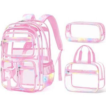 3 pc PVC Transparent Bookbag Lunch Pencil Case Stadium Approved Student backpack