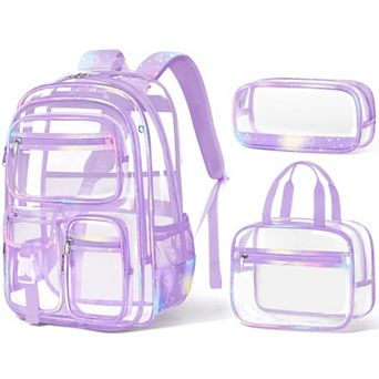 3 pc PVC Transparent Bookbag Lunch Pencil Case Stadium Approved Student backpack