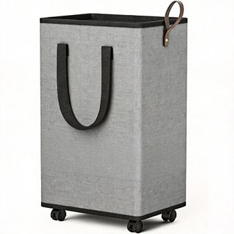 80L Rolling Laundry Basket Wheels Collapsible Metal Frame