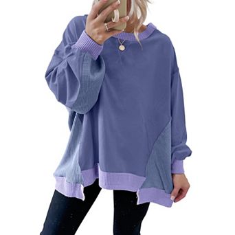 Women Waffle Knit Crew Neck Oversized Shirt