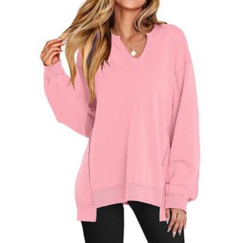 Women's V-neck Oversized Long Sleeve Tops