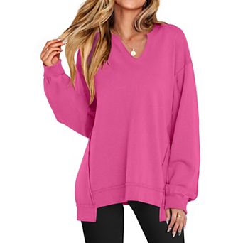 Women's V-neck Oversized Long Sleeve Tops
