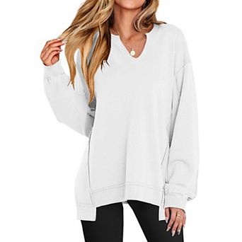 Women's V-neck Oversized Long Sleeve Tops