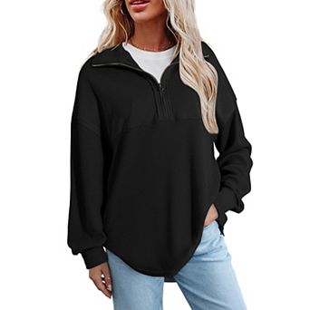 Women Half Zip Pullover Oversized Long Sleeve Top