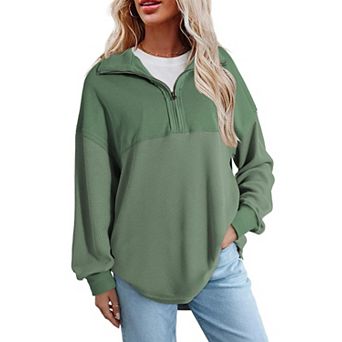 Women Half Zip Pullover Oversized Long Sleeve Top