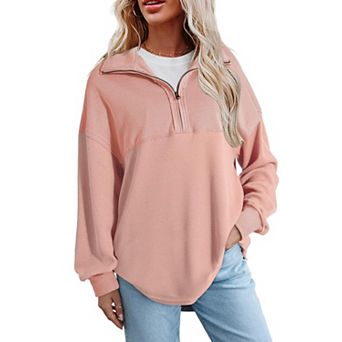 Women Half Zip Pullover Oversized Long Sleeve Top