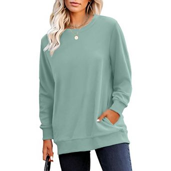 Crewneck Long Sleeve Top Pocket Casual Women Shirt