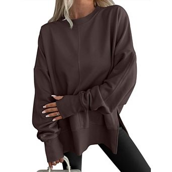 Women Oversized Thumbhole Hoodie Side Slit Pullover