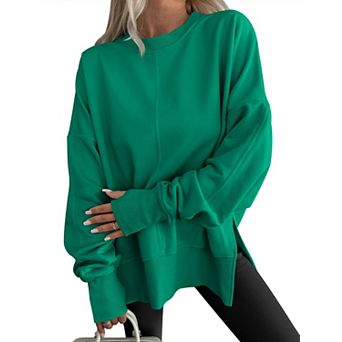 Women Oversized Thumbhole Hoodie Side Slit Pullover