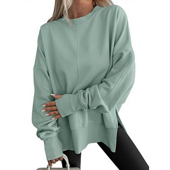 Women Oversized Thumbhole Hoodie Side Slit Pullover