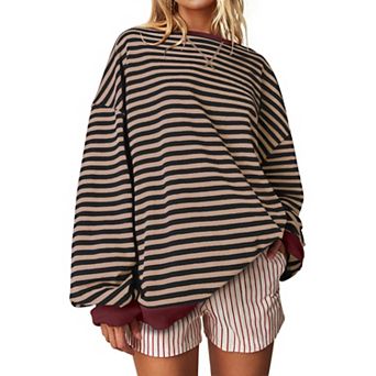 Women Oversized Striped Crewneck Pullover