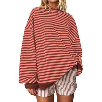 Women Oversized Striped Crewneck Pullover