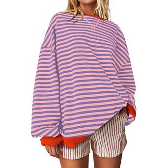 Women Oversized Striped Crewneck Pullover