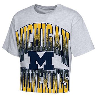 Girls Youth Outerstuff Heather Gray Michigan Wolverines Big Team Energy Cropped Boxy T-Shirt