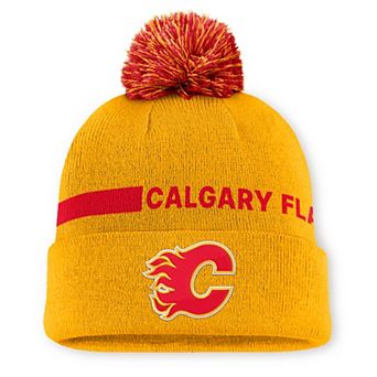 Men's Fanatics Yellow Calgary Flames Authentic Pro Rink Cuffed Knit Hat with Pom