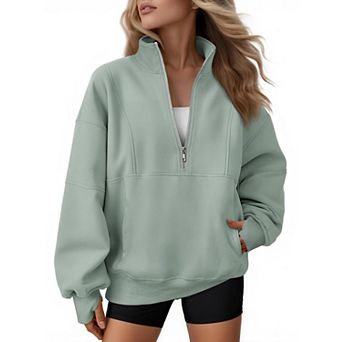 Women's Quarter Zip Fleece Pullover Pockets Thumb Holes