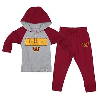 Toddler Wes & Willy Heather Gray/Burgundy Washington Commanders Henley Hoodie & Sweatpants Set