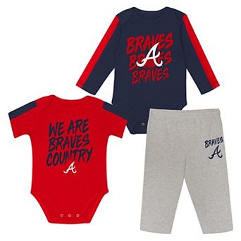 Newborn Outerstuff Atlanta Braves Double Down Bodysuit and Pants 3 pc Set