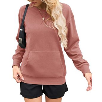 Women Oversized Kangaroo Pocket Hoodless Shirt Fall Winter Loungewear