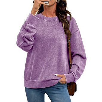 Acid Wash Crewneck Pullover Women Streetwear Top