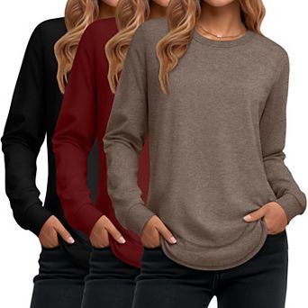 3 Pack Women's Long Sleeve Tunic Tops Crew Neck Pullover