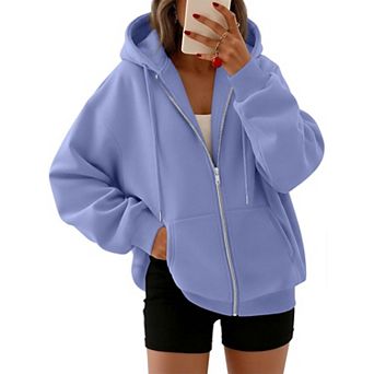Women Zip Up Hoodie Oversized Fleece Jacket Pockets